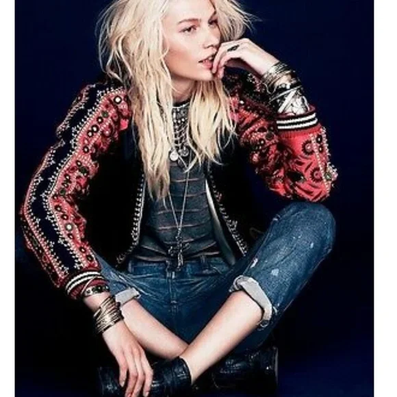 💥Free People Embellished Baseball Jacket